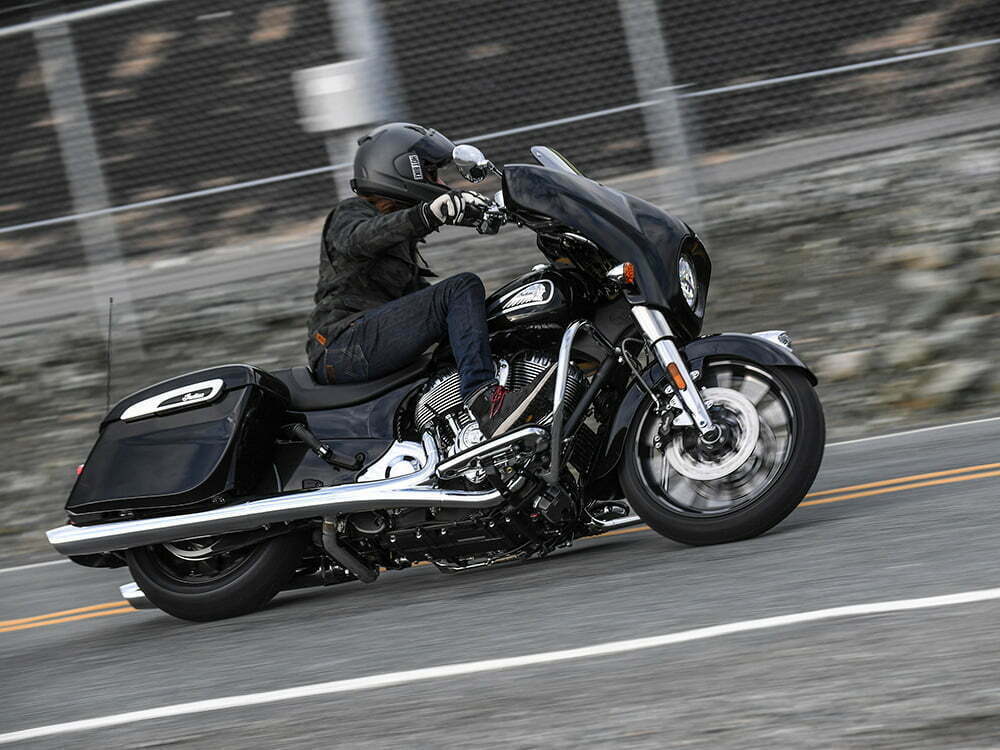 The 2019 Indian Chieftain Limited digging into the turns
